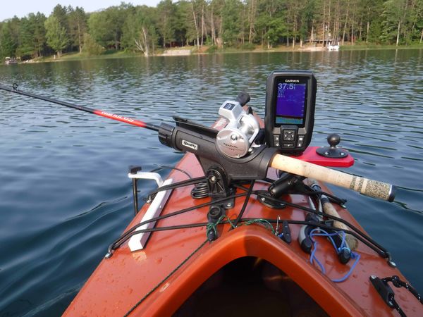 set up for trolling in a 14' "shorty" sea kayak...