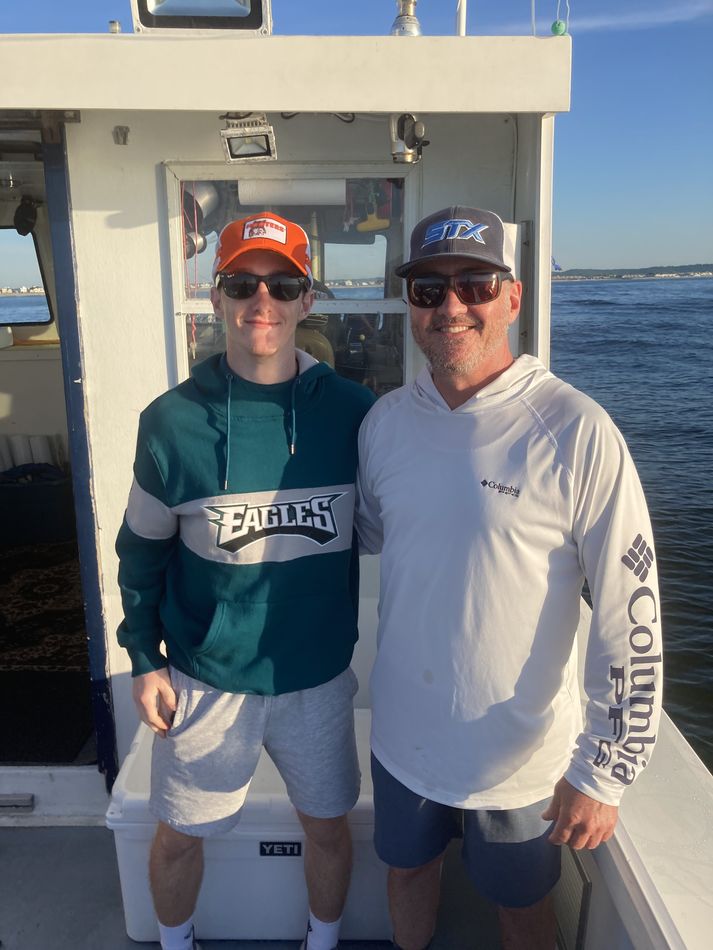 Belmar NJ Striper Fishing My son caught this 44” striper off of Belmar