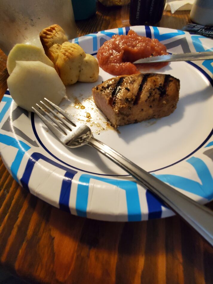 Marinated pork chops garlic knots kohlrabi and app...