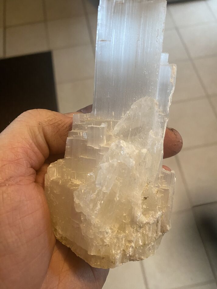 Selenite. Soft, vertical lines called striations...