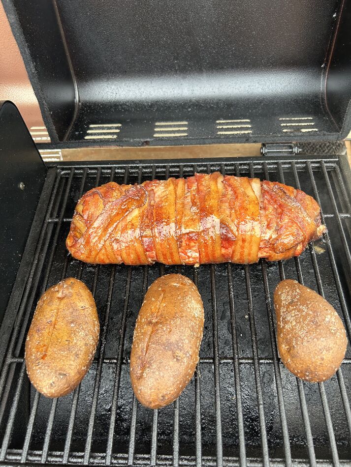 Smoked, bacon wrapped pork tenderloin, dinner...