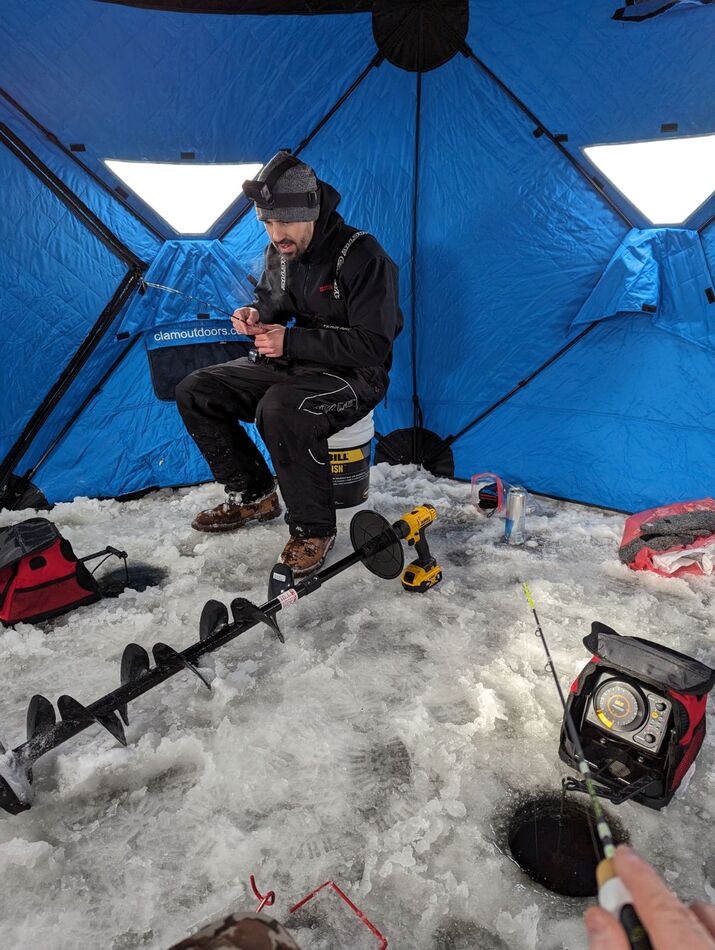 A bit of ice fishing for the boys and friends: Son Ben and Gregg did a ...