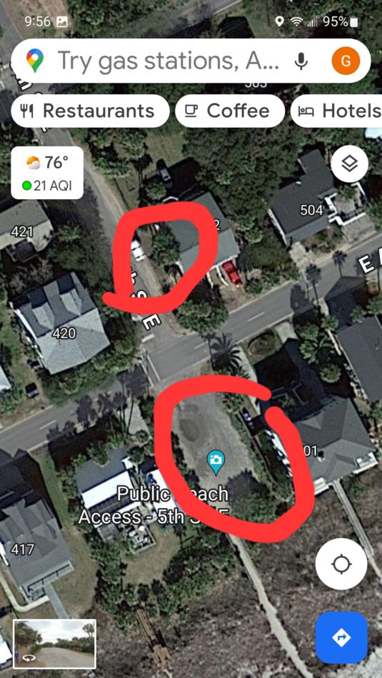 Top circle is where I park.  Bottom is pay parking...